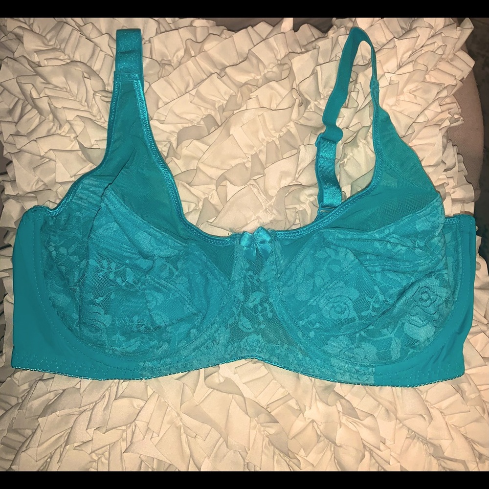 Curve Muse teal green lightly lined, underwire lace bra . 38D